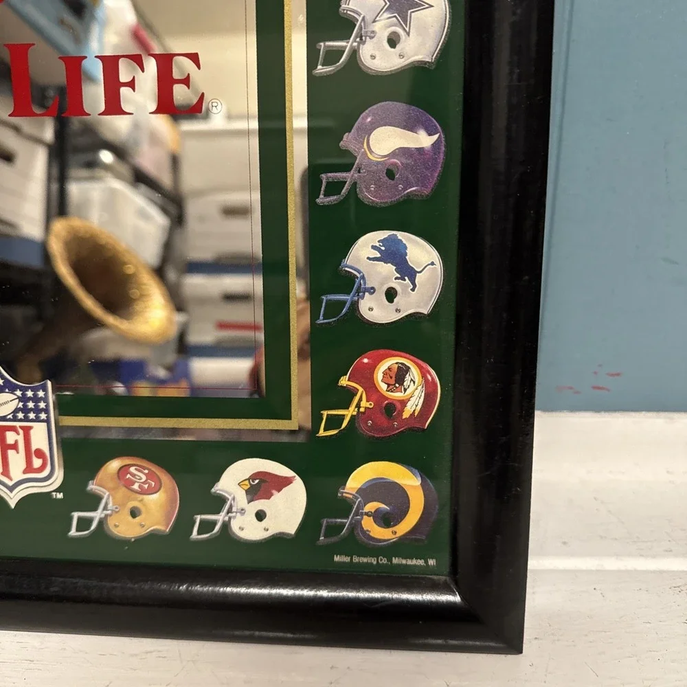 VINTAGE 1980'S MILLER HIGH LIFE 28 NFL TEAM HELMETS MIRROR SIGN 14.5
